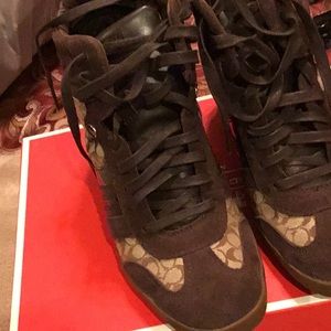 Brown and cream Coach wedge Sneakers